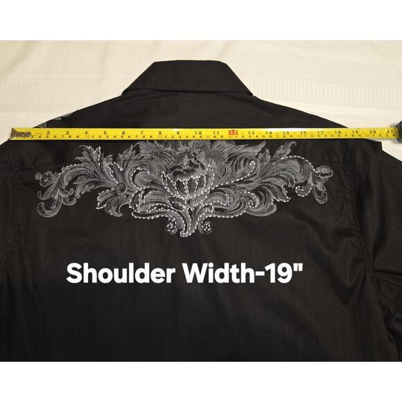 7 Diamonds Mens Black Shirt XL Embroidered Contrast Stitch Western Button Up - Picture 14 of 16